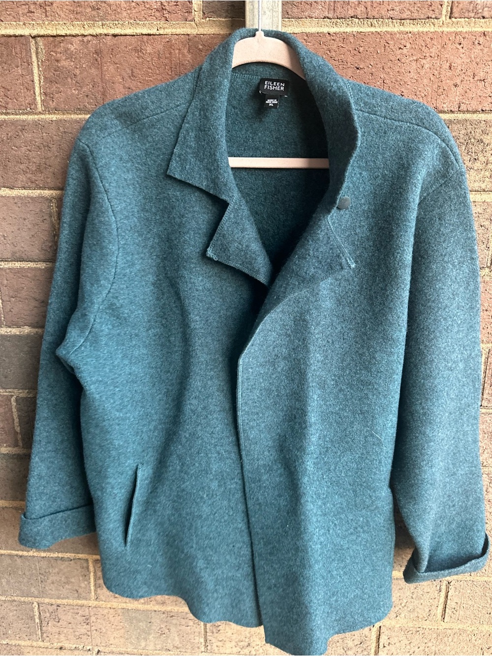 Eileen Fisher Beautiful Teal 100% Wool- Cacoon Short Peacoat X LG